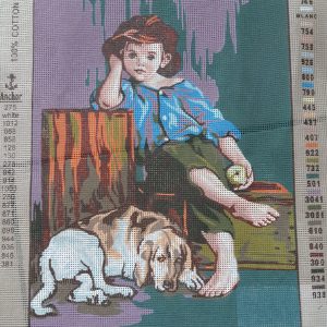 VOORBEDRUKT BORDUURSTRAMIEN, JONGEN met HOND 101