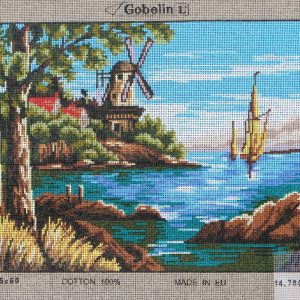 VOORBEDRUKT BORDUURSTRAMIEN ,LANDSCHAP met MOLEN 780