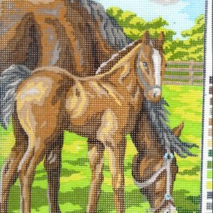 VOORBEDRUKT BORDUURSTRAMIEN , PAARD met VEULEN 6258