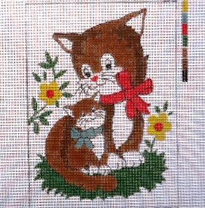 VOORBEDRUKT BORDUURSTRAMIEN, POESJE met KITTEN 1805