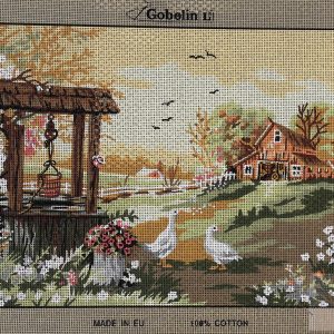 VOORBEDRUKT BORDUURSTRAMIEN ,LANDSCHAP met GANZEN 853