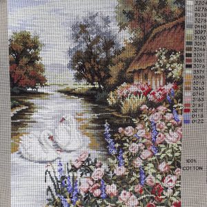 RICO VOORBEDRUKT GROOT BORDUURSTRAMIEN, LANDSCHAP met ZWANEN 57125