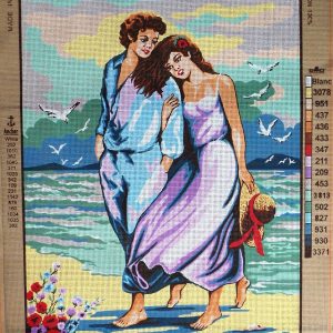 VOORBEDRUKT GROOT BORDUURSTRAMIEN, VERLIEFD STEL OP HET STRAND 802