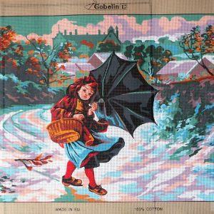 VOORBEDRUKT GROOT BORDUURSTRAMIEN, MEISJE IN DE REGEN 556