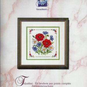 AANBIEDING VERVACO BORDUURPAKKET, KLAPROZEN met BLAUWE BLOEMEN