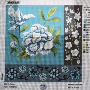 DMC VOORBEDRUKT GROOT BORDUURSTRAMIEN , BLAUWE BLOEMEN