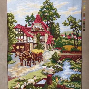 VOORBEDRUKT GROOT BORDUURSTRAMIEN, LANDSCHAP met DIEREN 7480