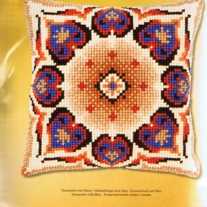 VERVACO BORDUURPAKKET KUSSEN, GEOMETRIE met BLAUW MOTIEF 227
