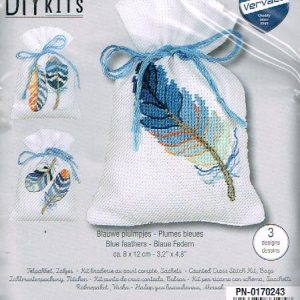 VERVACO BORDUURPAKKET , SET VAN 3 GEURZAKJES, BLAUWE PLUIMPJES 243