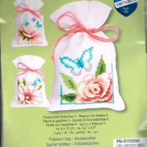 VERVACO BORDUURPAKKET , SET VAN 3 GEURZAKJES, BLOEMEN en VLINDERS 898