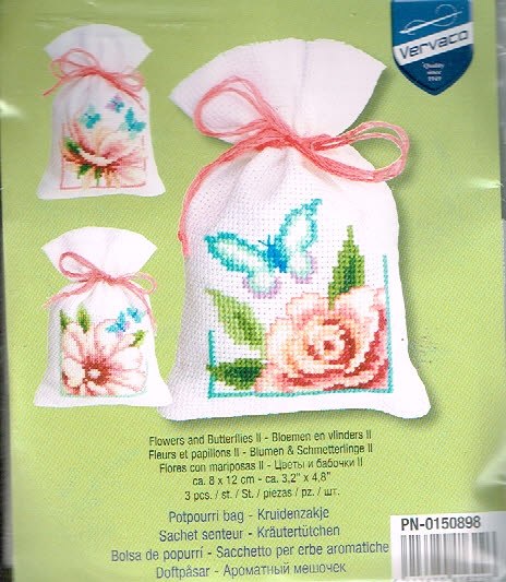 VERVACO BORDUURPAKKET , SET VAN 3 GEURZAKJES, BLOEMEN en VLINDERS 898