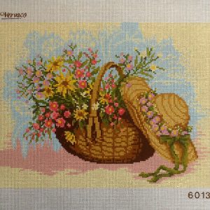 VOORBEDRUKT BORDUURSTRAMIEN, BLOEMENMAND met HOED 6013