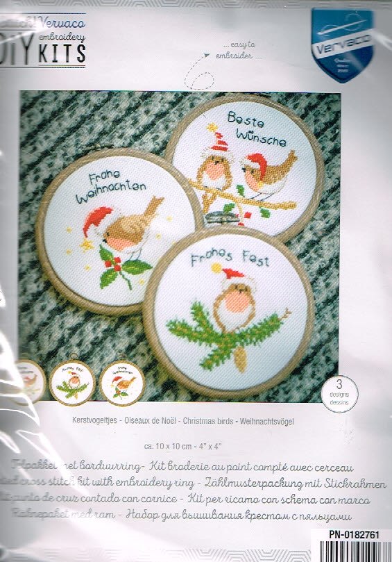 VERVACO BORDUURPAKKET, 3 PAKKETJES MET KERSTVOGELTJES