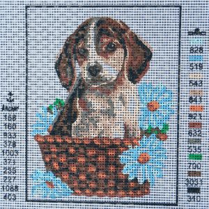 VOORBEDRUKT BORDUURSTRAMIEN , HOND IN MANDJE 203