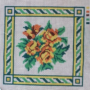 VOORBEDRUKT GROF BORDUURSTRAMIEN, GELE BLOEMEN met RAND