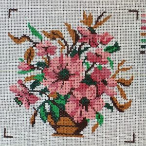 VOORBEDRUKT GROF BORDUURSTRAMIEN, POT met BLOEMEN