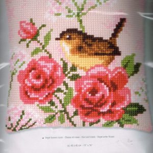 VERVACO BORDUURPAKKET KUSSEN, VOGEL TUSSEN ROZEN