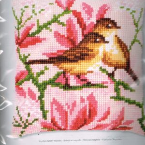 VERVACO BORDUURPAKKET KUSSEN, VOGELTJES TUSSEN MAGNOLIA