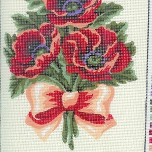 VOORBEDRUKT BORDUURSTRAMIEN, BOUQUET RODE BLOEMEN 6242