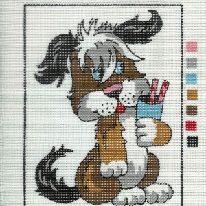 VOORBEDRUKT BORDUURSTRAMIEN , HOND MET BEKERTJE 512