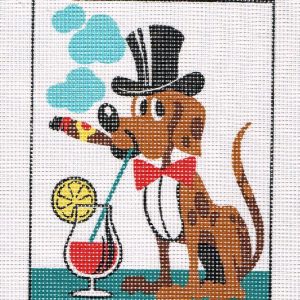 VOORBEDRUKT BORDUURSTRAMIEN , HOND DRINKT MET RIETJE 7007