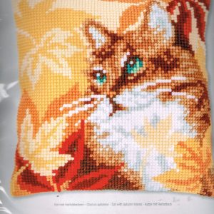 VERVACO BORDUURPAKKET KUSSEN, KAT MET HERFSTBLADEREN 222