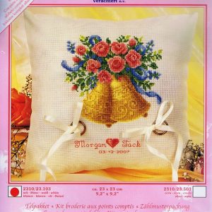 VERVACO BORDUURPAKKET HUWELIJK, RINGKUSSEN , KLOKKEN MET ROZEN    CREME