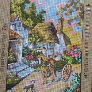 VOORBEDRUKT BORDUURSTRAMIEN ,LANDSCHAP met PAARD en WAGEN 795