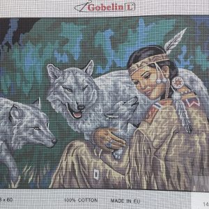 VOORBEDRUKT BORDUURSTRAMIEN , INDIAANSE met WOLVEN 878