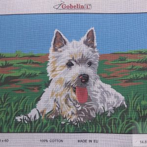 VOORBEDRUKT BORDUURSTRAMIEN , WESTIE IN HET GRAS 876