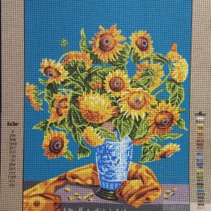 VOORBEDRUKT BORDUURSTRAMIEN , POT met ZONNEBLOEMEN 867