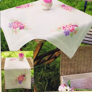 VERVACO VOORBEDRUKT BORDUURPAKKET DEKSERVET, BOEKET VAN BLOEMEN , HYDRANGEA 640