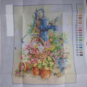 LANARTE VOORBEDRUKT BORDUURSTRAMIEN ,WATERPOMP met VOGELS