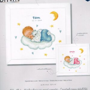 VERVACO BORDUURPAKKET GEBOORTE, SLAPENDE BABY OP WOLK , TOM / EMILY