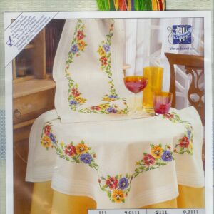 VERVACO VOORBEDRUKT BORDUURPAKKET DEKSERVET, FLEURIGE BLOEMEN 9.0111
