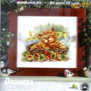ORCHIDEA VOORBEDRUKT GROOT BORDUURPAKKET, POES IN MAND MET BLOEMEN 8145
